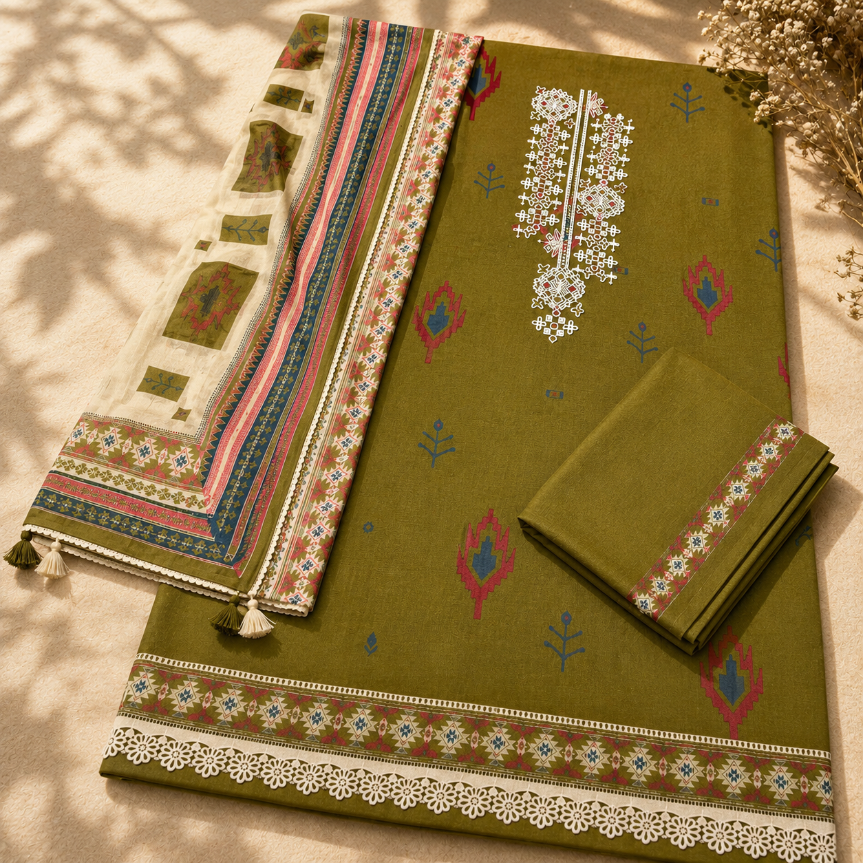 Pure Cotton Lacework Unstitched Suit (₹2150 per suit)