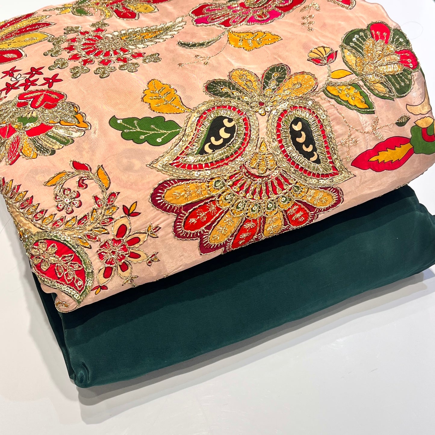 Pure Crepe Position Embroidery with Plain Crepe