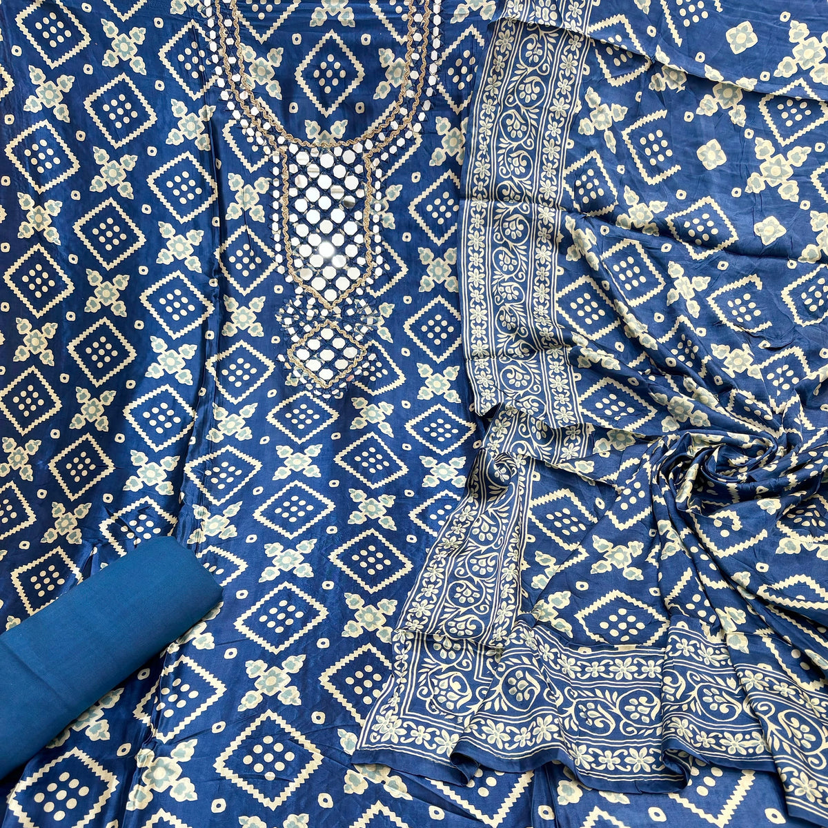 Authentic Gajji Silk Unstitched Suit with Mirror Neckline  (₹3295 per suit)