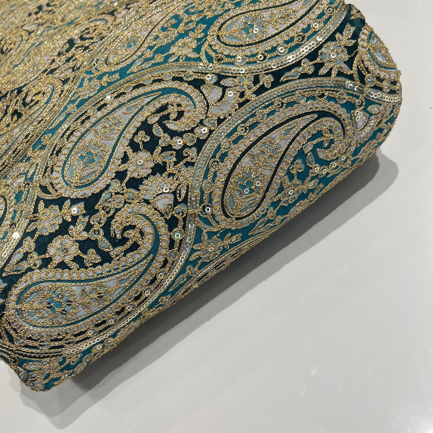 Pure Crepe Paisley Print with Embroidery