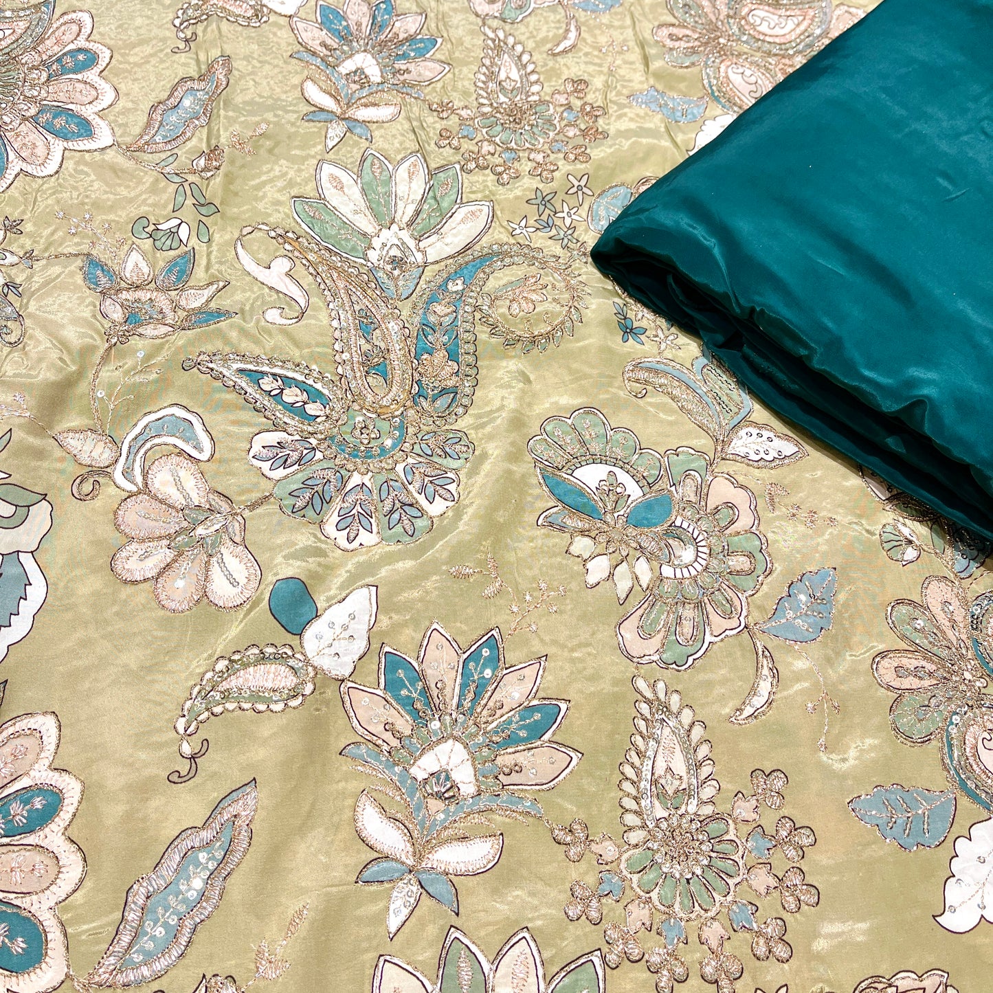 Pure Crepe Position Embroidery with Plain Crepe