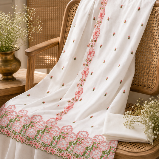 Pure Cotton Cutwork Embroidered Suit (Unstitched)