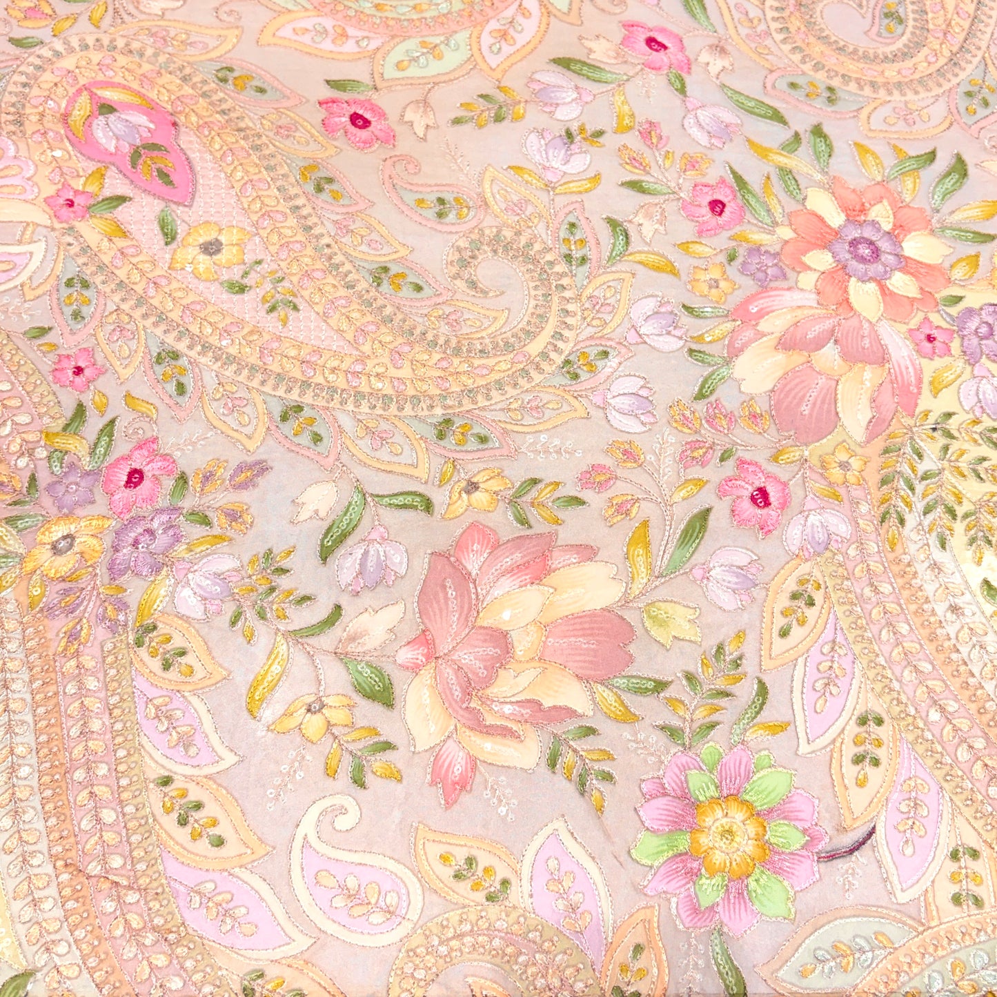 Luxury Pure Organza Paisley Position Print Embroidery (₹1350 per meter)