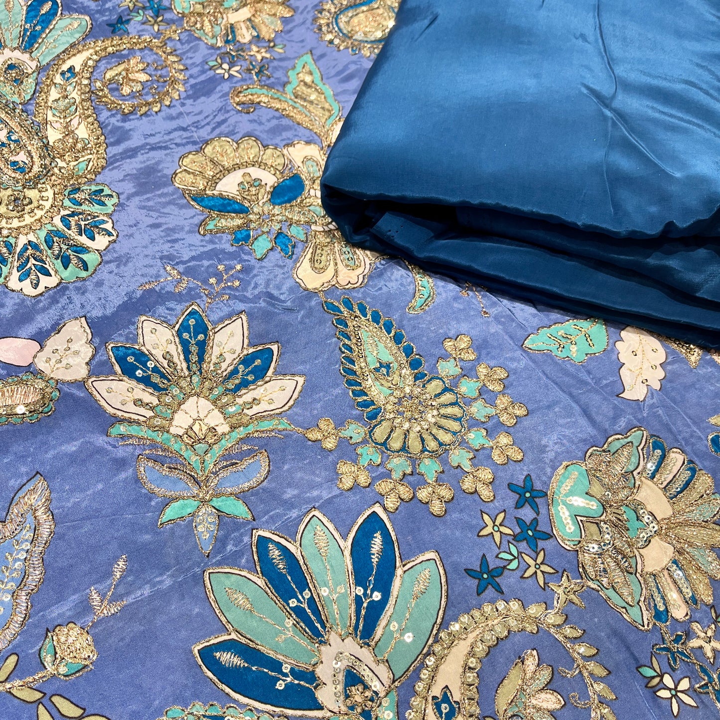 Pure Crepe Position Embroidery with Plain Crepe