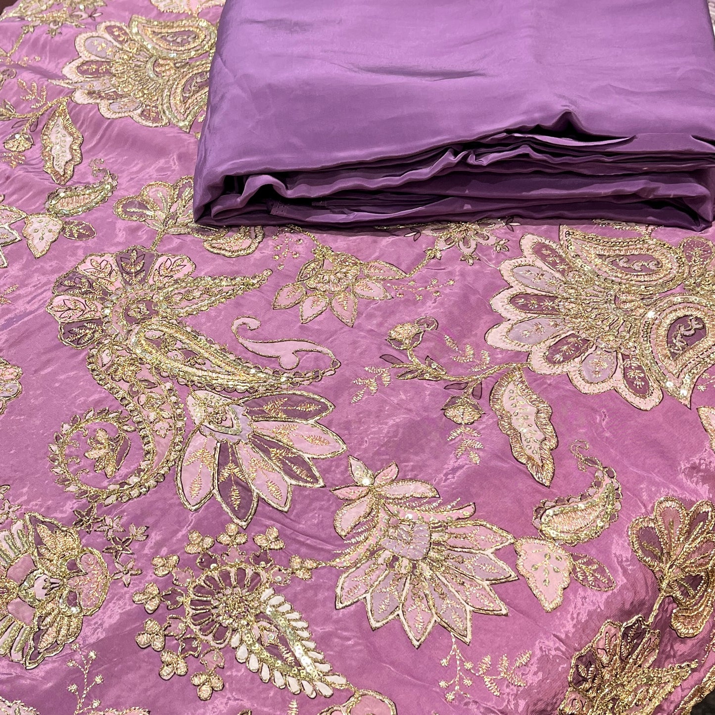 Pure Crepe Position Embroidery with Plain Crepe