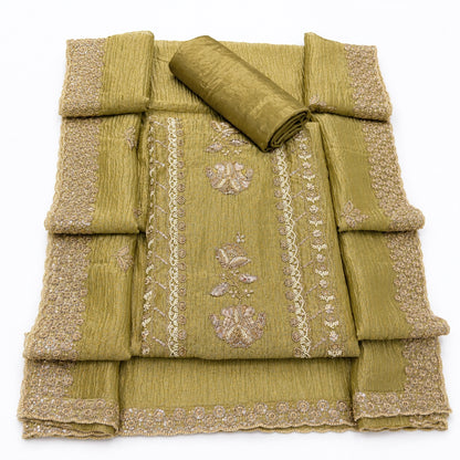 Designer Crushed Tissue Beads Hand Embroidered Party Wear Unstitched Suit Set (₹3700 per suit)