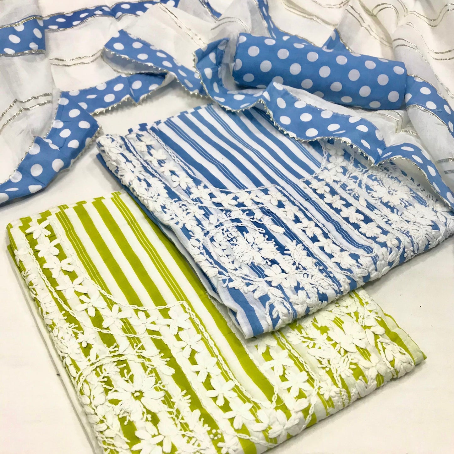 Pure Cotton Chikan Polka Suit (Unstitched)