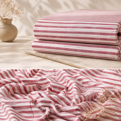 Pink White Striped Handloom Cotton Fabric | Soft Breathable Cotton Dress Material (₹250 per meter)