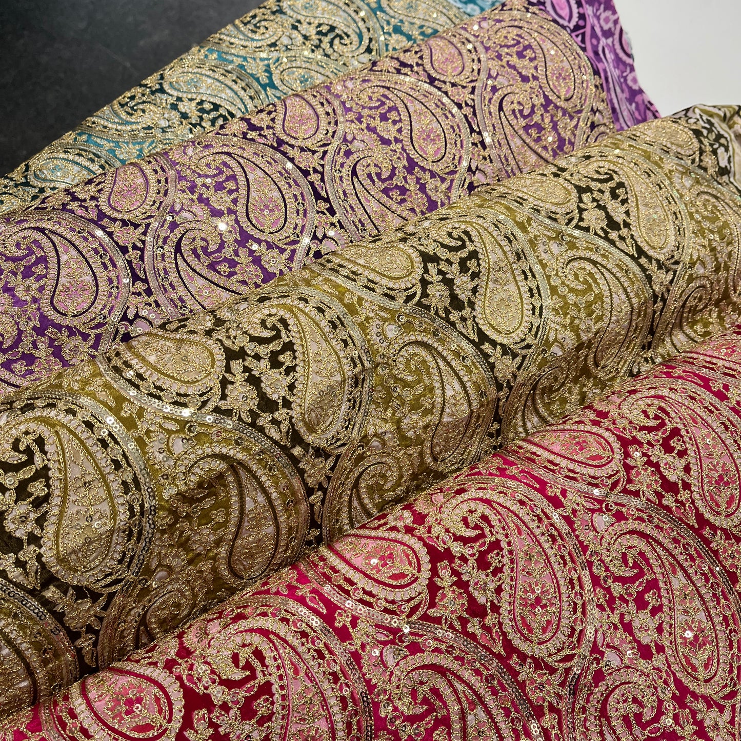Pure Crepe Paisley Print with Embroidery