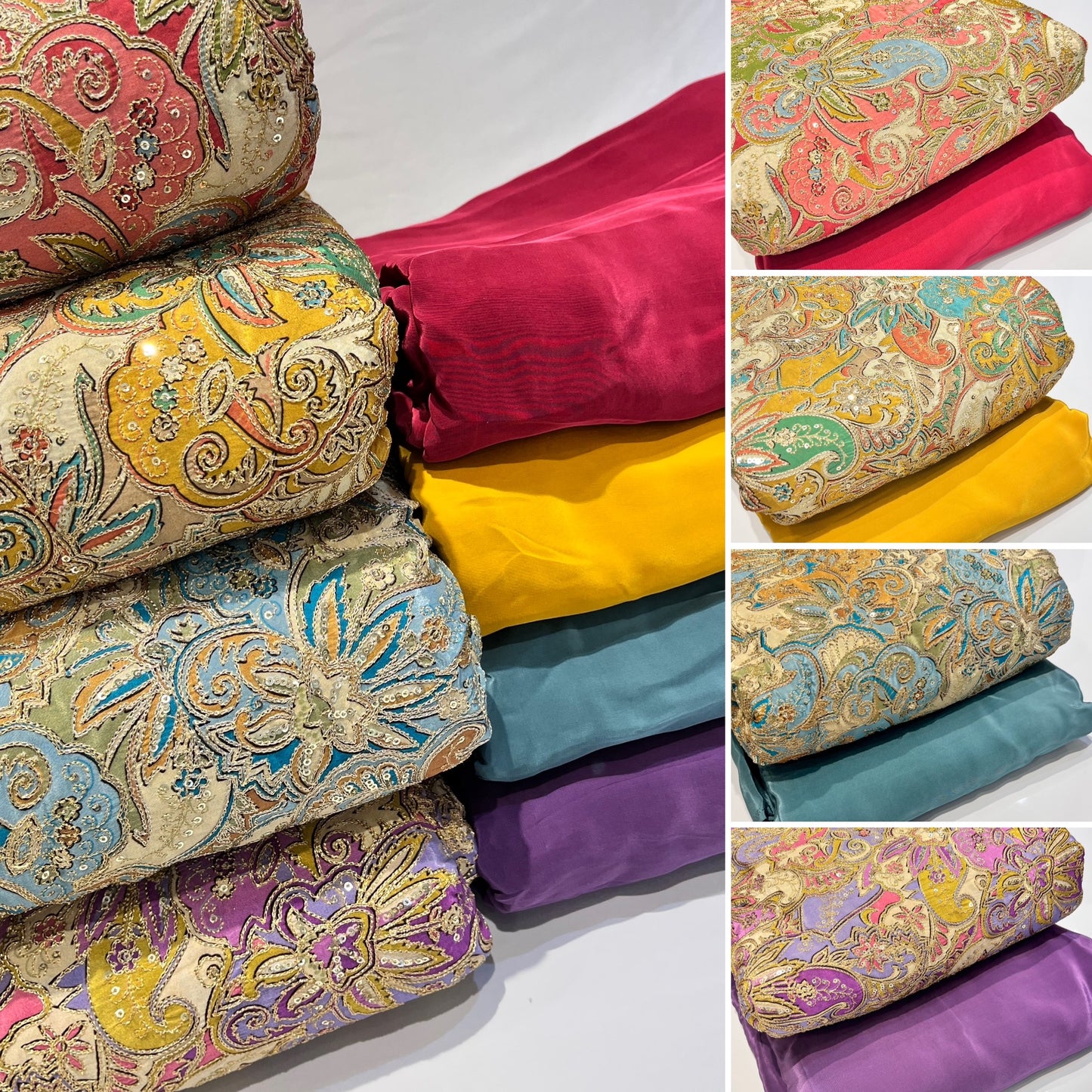 Pure Crepe Position Print + Embroidery with Plain Crepe