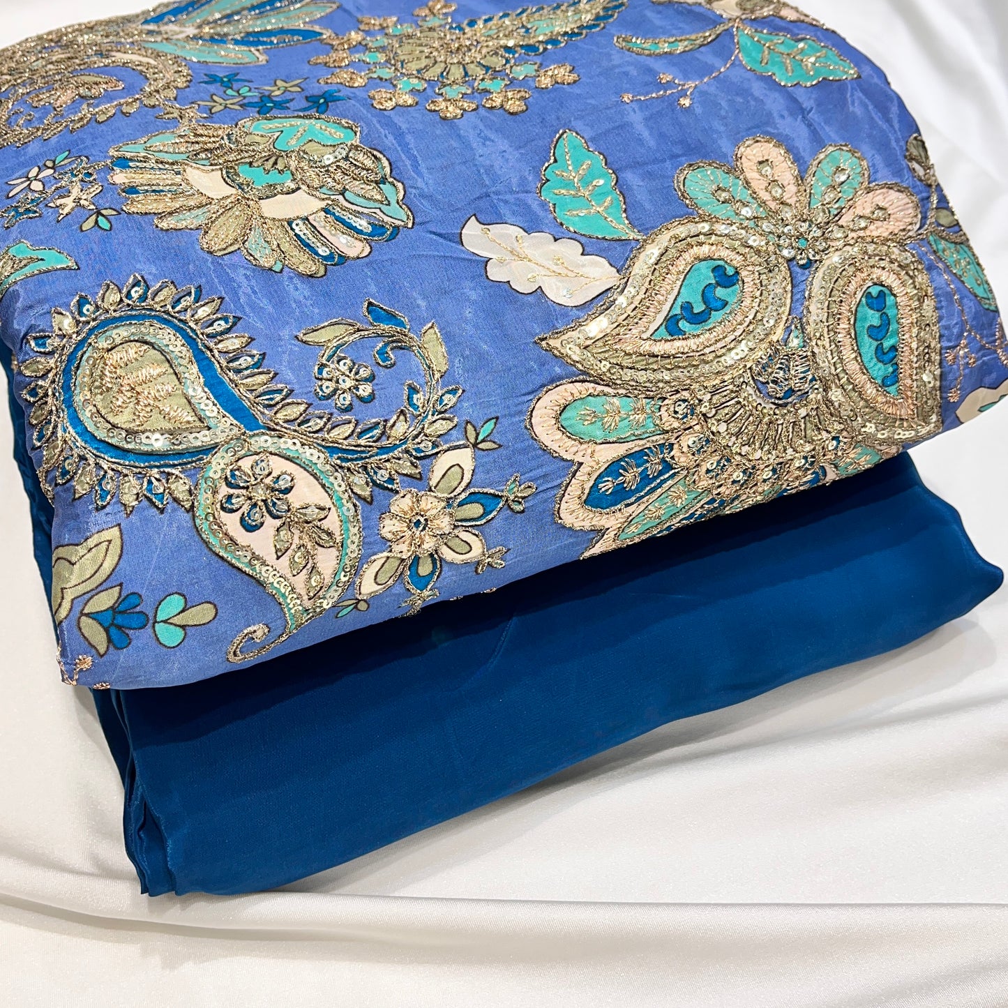 Pure Crepe Position Embroidery with Plain Crepe