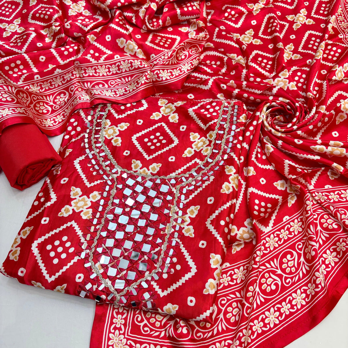 Authentic Gajji Silk Unstitched Suit with Mirror Neckline  (₹3295 per suit)