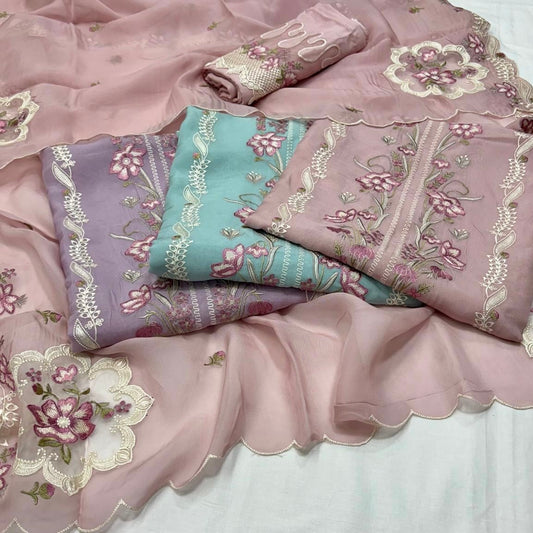 Pure Organza Resham Thread Work with Pure Crepe Bottom Suit