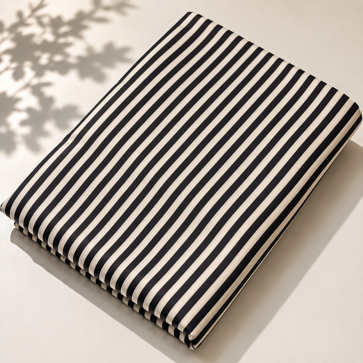 Black & Ivory Striped Modal Satin Printed Fabric – Soft & Flowy 44” (₹425 per meter)