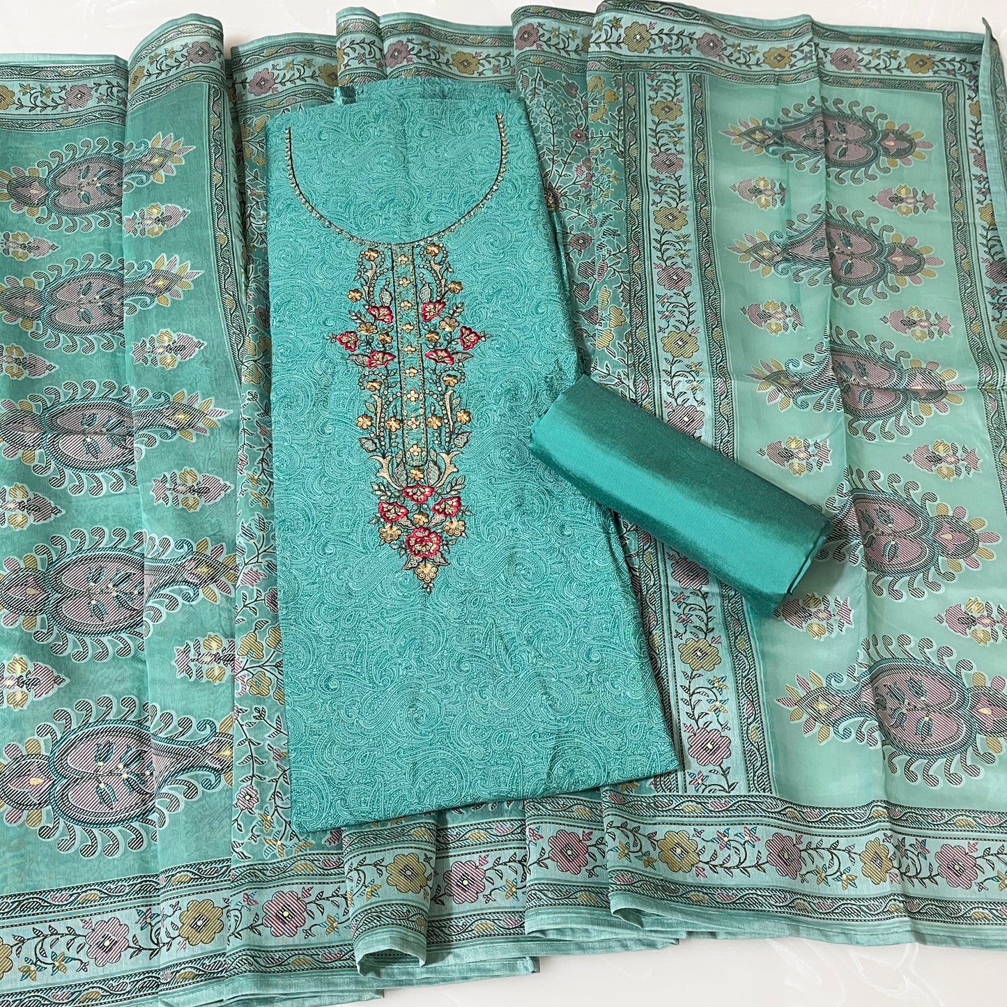 Muslin Silk Embroidered Suit (Unstitched)